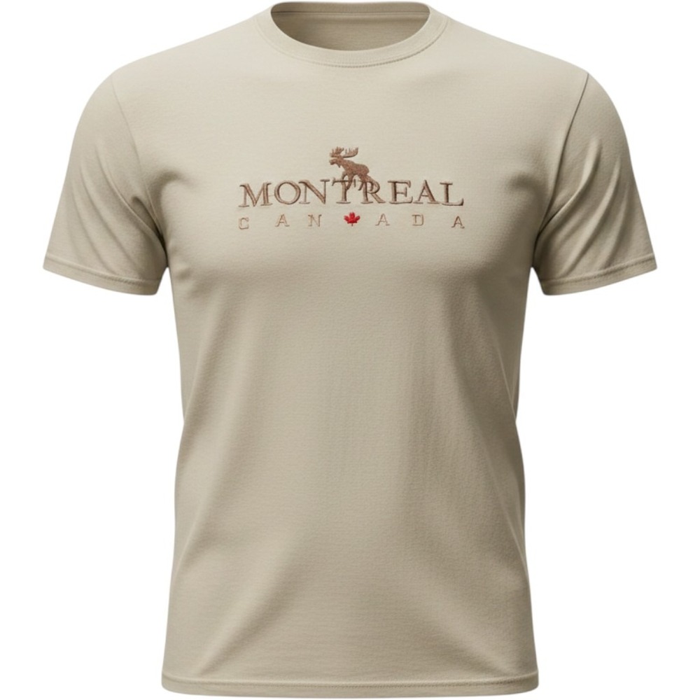Montreal Canada Embroidered Men's T-shirt Red Maple Leaf Brown Moose Size L
